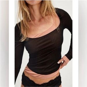 Free People Double Take Double Layer   Long Sleeve Top sheer nylon  size small